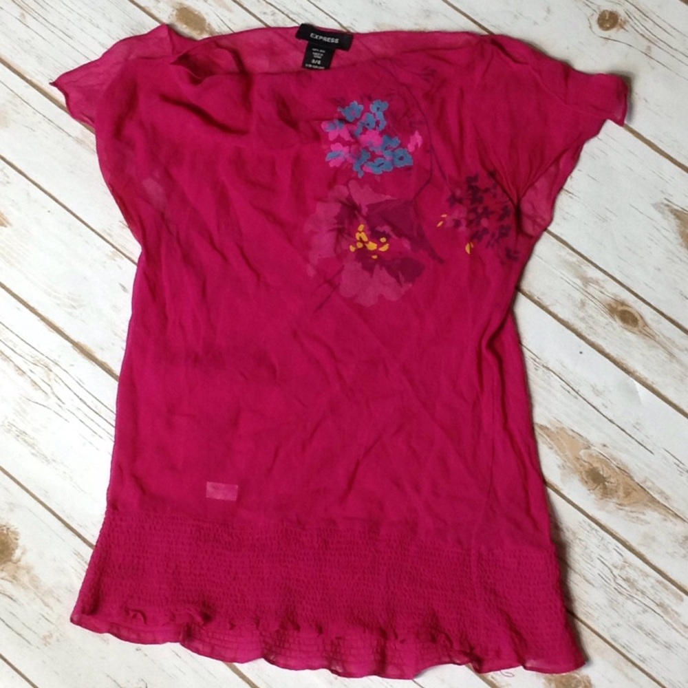 Vintage Express Drapped Pink Silk Shirt Women’s Size 3/4 Sheer Top
